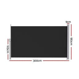 Retractable Side Awning Outdoor Sun Shade Privacy Screen 1.8x3M Black Patio Wind Blocker