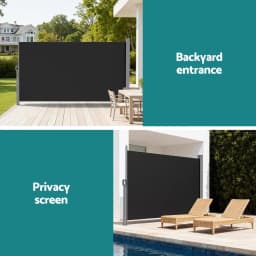 Retractable Side Awning Outdoor Sun Shade Privacy Screen 1.8x3M Black Patio Wind Blocker