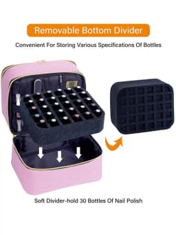 30-Bottle Nail Polish Storage Box With Tool Organizer Bag And Adjustable Dividers, Dual-Layer Design, Cosmetic Makeup Bag For