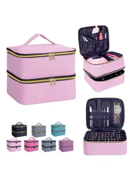 30-Bottle Nail Polish Storage Box With Tool Organizer Bag And Adjustable Dividers, Dual-Layer Design, Cosmetic Makeup Bag For