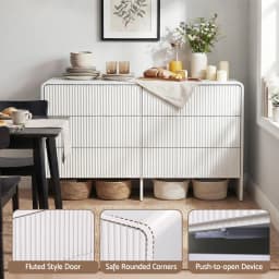 6 Drawer Chest Dresser Cabinet Beige Wooden Storage Organizer for Bedroom Living Room Modern Freestanding Furniture