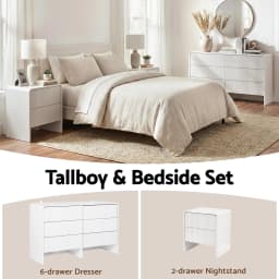 6 Drawer Chest Dresser Cabinet Beige Wooden Storage Organizer for Bedroom Living Room Modern Freestanding Furniture