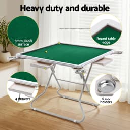 Foldable Mahjong Table for home 4 Drawers Cup Holders Green Portable Game Table