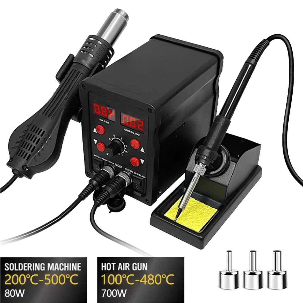 700W Solder Rework Station 2 in 1 Soldering Iron Kit Hot Air Heat Gun Station