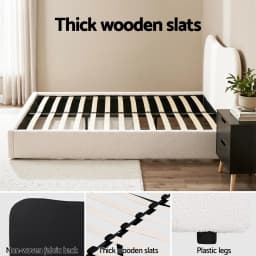 Double Bed Frame and Bedside Table Set Boucle Beige with Black Headboard and Nightstand Modern Upholstered Bedroom Furniture Set