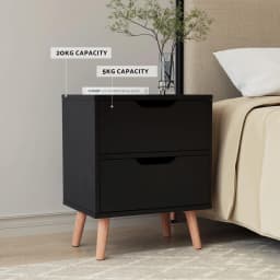 Double Bed Frame and Bedside Table Set Boucle Beige with Black Headboard and Nightstand Modern Upholstered Bedroom Furniture Set