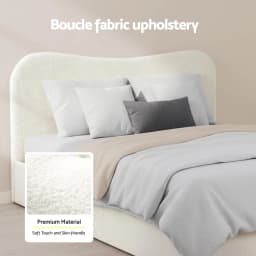 Double Bed Frame and Bedside Table Set Boucle Beige with Black Headboard and Nightstand Modern Upholstered Bedroom Furniture Set