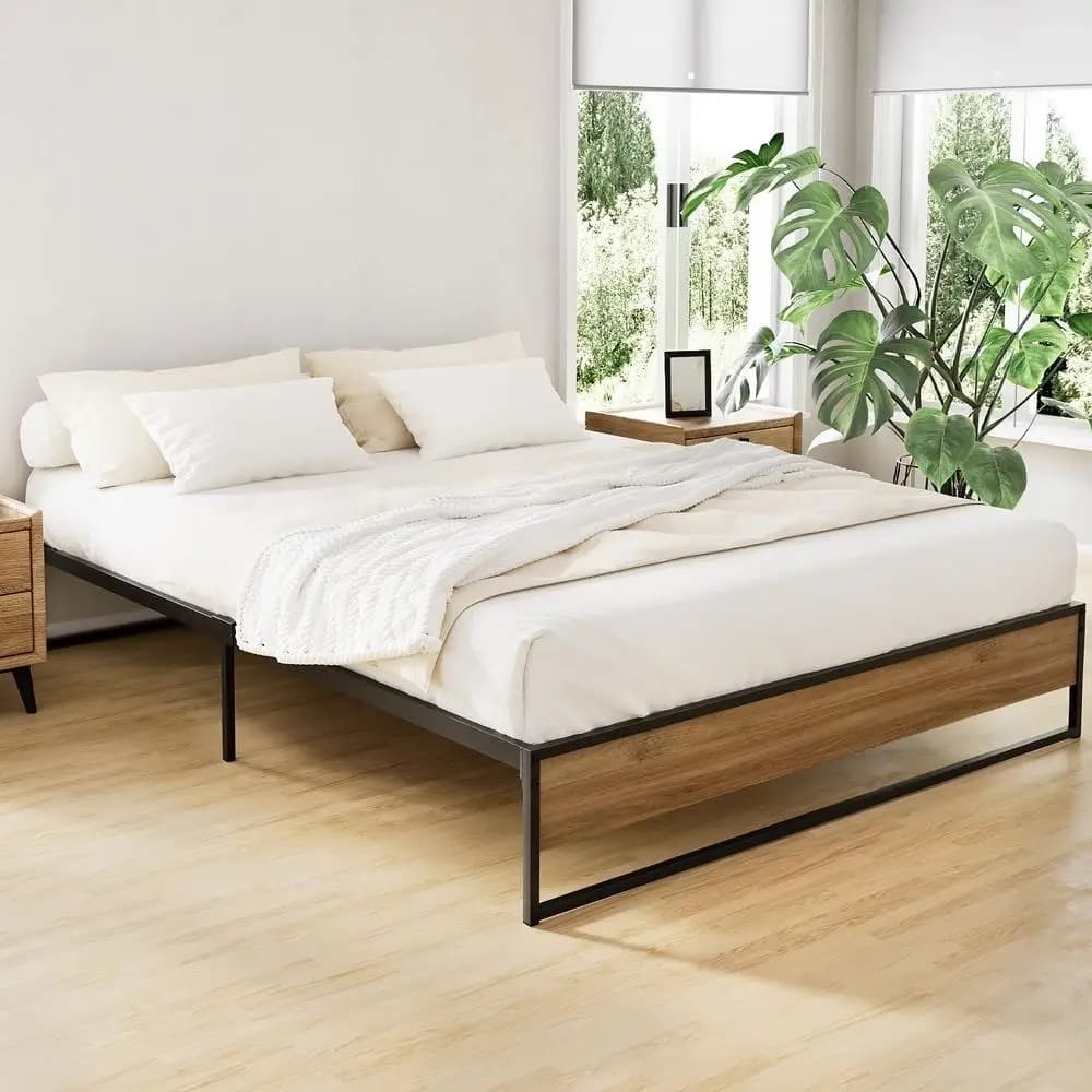 Queen Metal Bed Frame Durable Bed Base Oslo Style Modern Platform Support Frame