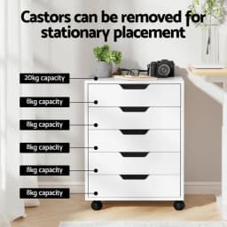 5 Drawer Mobile Filing Cabinet Rolling Storage Chest White Office Storage Cabinet