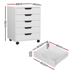 5 Drawer Mobile Filing Cabinet Rolling Storage Chest White Office Storage Cabinet