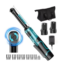 SEESII 3/8" Cordless Electric Wrench 55Nm 6'' Extended Ratchet Wrench 12V Rechargeable Angle Wrench Car Repair Tools with 2pcs Batteries