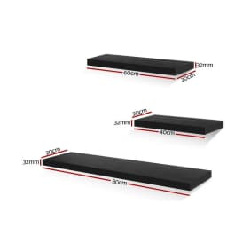 Floating Wall Shelf Set of 3 Black Modern Minimalist Storage Display Shelves for Living Room Bedroom Bathroom Kitchen Decor
