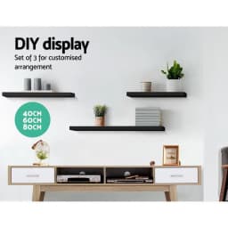 Floating Wall Shelf Set of 3 Black Modern Minimalist Storage Display Shelves for Living Room Bedroom Bathroom Kitchen Decor