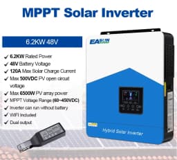 EASUN POWER 6.2KW 48V Off Grid Hybrid Solar Inverter Pure Sine Wave Built-in 120A MPPT Solar Charge Controller PV 60V-500VDC Home Solar Power System Suitable for Australian Homes Shipped from Australia Local Warehouse