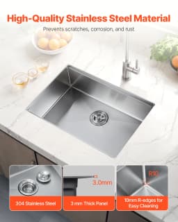 VEVOR Kitchen Sink Workstation Stainless Steel Sinks ingle Bowl Basin with Ledge & Accessories Household Dishwasher for RV