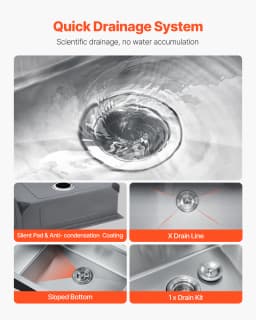 VEVOR Kitchen Sink Workstation Stainless Steel Sinks ingle Bowl Basin with Ledge & Accessories Household Dishwasher for RV