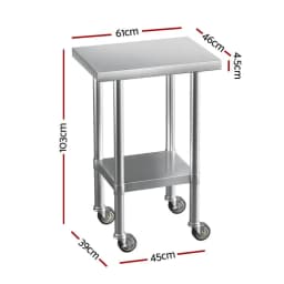 Stainless Steel Kitchen Work Bench with Wheels 61x46cm Heavy Duty Mobile Prep Table