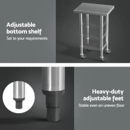Stainless Steel Kitchen Work Bench with Wheels 61x46cm Heavy Duty Mobile Prep Table