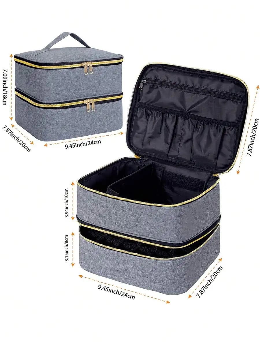 Dual Layer Nail Polish Storage Box With Tool Organizer, Adjustable Dividers Makeup Bag Pouch For Manicurists Travel Essential
