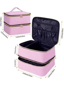 Dual Layer Nail Polish Storage Box With Tool Organizer, Adjustable Dividers Makeup Bag Pouch For Manicurists Travel Essential