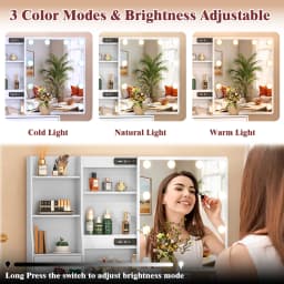 Dressing Table with LED Mirror and Stool, Makeup Vanity Desk Set, 10 Lights Dimmable Mirror, 6 Drawer Bedroom Vanity Furniture