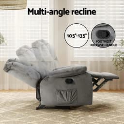 Electric Heated Massage Recliner Chair Velvet Lounge Sofa Grey