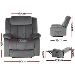 Electric Heated Massage Recliner Chair Velvet Lounge Sofa Grey