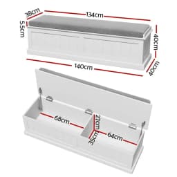 140cm Grey Fluted Storage Ottoman Bench Blanket Box for Bedroom Living Room