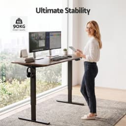 Electric Standing Desk Adjustable 140cm Ergonomic Brown Office Workstation Modern Home Computer Table