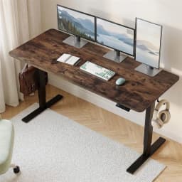 Electric Standing Desk Adjustable 140cm Ergonomic Brown Office Workstation Modern Home Computer Table