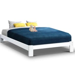 Double Size Wooden White Bed Frame Minimalist Durable Platform Bed for Home Bedroom Furniture