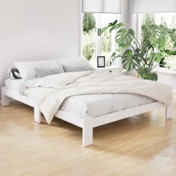 Double Size Wooden White Bed Frame Minimalist Durable Platform Bed for Home Bedroom Furniture
