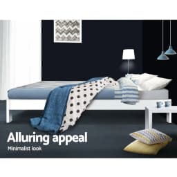 Double Size Wooden White Bed Frame Minimalist Durable Platform Bed for Home Bedroom Furniture