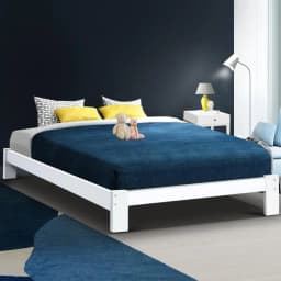 Double Size Wooden White Bed Frame Minimalist Durable Platform Bed for Home Bedroom Furniture