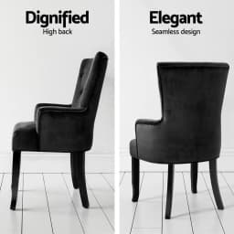 Set of 2 Velvet French Provincial Dining Chairs Black Elegant Upholstered Accent Armchairs