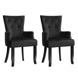 Set of 2 Velvet French Provincial Dining Chairs Black Elegant Upholstered Accent Armchairs