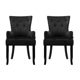 Set of 2 Velvet French Provincial Dining Chairs Black Elegant Upholstered Accent Armchairs