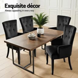 Set of 2 Velvet French Provincial Dining Chairs Black Elegant Upholstered Accent Armchairs