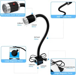 9W LED CNC Machine Lathe Light with Magnetic Base Flexible Gooseneck Work Lamp