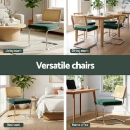 Velvet Rattan Cantilever Dining Chairs Set of 2 Green Upholstered Modern Accent Chairs