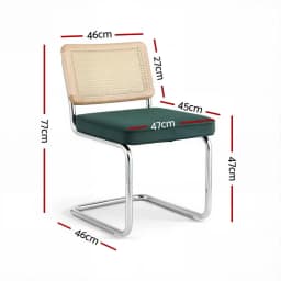 Velvet Rattan Cantilever Dining Chairs Set of 2 Green Upholstered Modern Accent Chairs