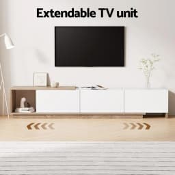 Extendable White Oak TV Cabinet Entertainment Unit Stand Modern Storage Media Console for Living Room