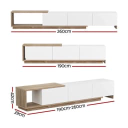 Extendable White Oak TV Cabinet Entertainment Unit Stand Modern Storage Media Console for Living Room