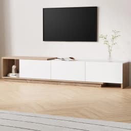 Extendable White Oak TV Cabinet Entertainment Unit Stand Modern Storage Media Console for Living Room