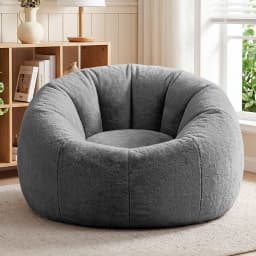 Soft Faux Fur Round Bean Bag Cover No Filler Large Washable Stuffed Animal Storage Beanbag Seat Cover for adults Kids Teens Grey