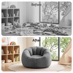 Soft Faux Fur Round Bean Bag Cover No Filler Large Washable Stuffed Animal Storage Beanbag Seat Cover for adults Kids Teens Grey