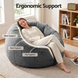 Soft Faux Fur Round Bean Bag Cover No Filler Large Washable Stuffed Animal Storage Beanbag Seat Cover for adults Kids Teens Grey