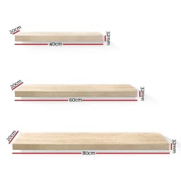 Floating Wall Shelf Set of 3 Solid Oak Wood Display Shelves for Home Storage and Decor