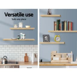 Floating Wall Shelf Set of 3 Solid Oak Wood Display Shelves for Home Storage and Decor