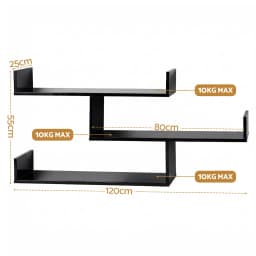 3 Tier Black Floating Wall Shelf Space Saving Wall Mounted Display Organizer for Home Bedroom Kitchen Bathroom Storage